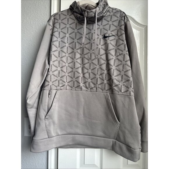 Nike Men's Beige Thermo Sz XL ALL Over Print Training Hoodie Pocket Sweatshirt - Picture 1 of 7